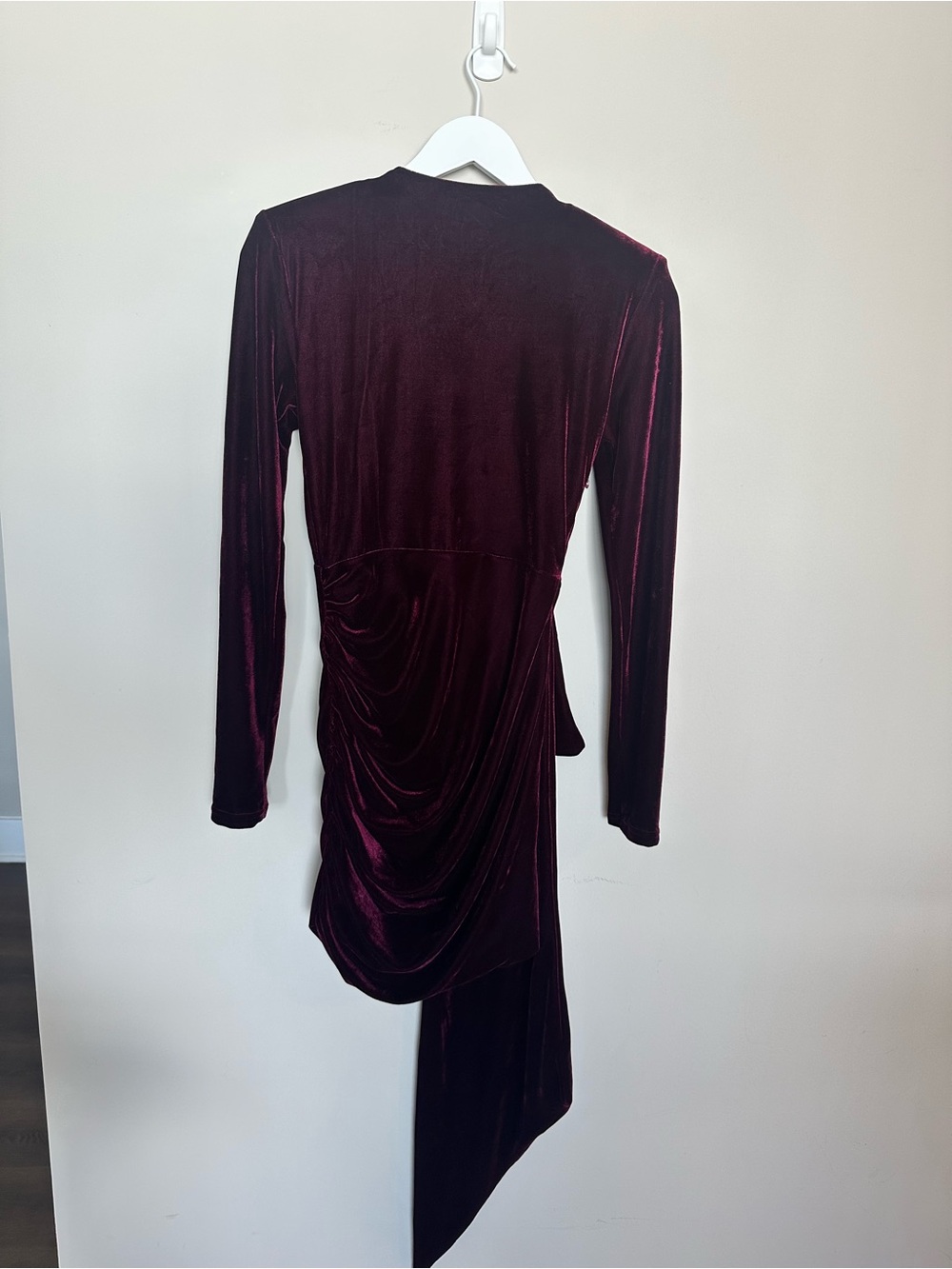 AKIRA Velvet Ruched Mini Dress in Deep Wine - Picture 6 of 9